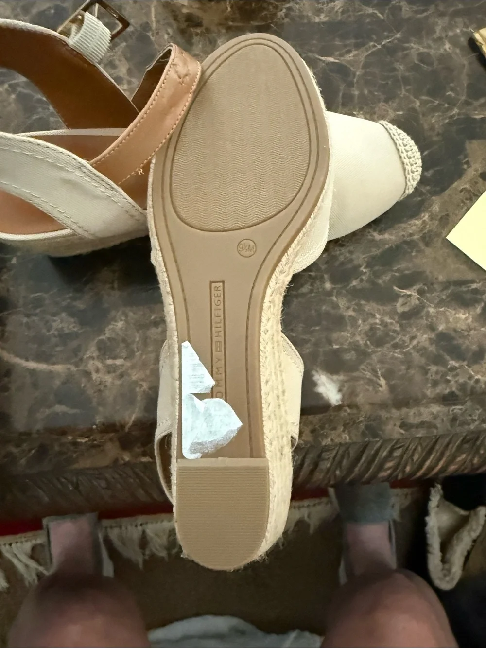Tommy Hilfiger Cream Canvas Espadrille Slingback Wedges